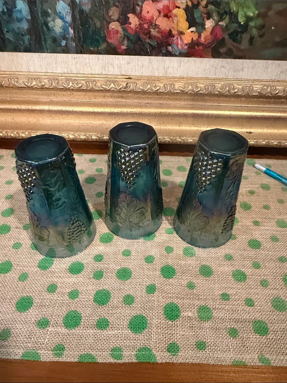 Iridescent Carnival Glass Tumblers - Set of 3